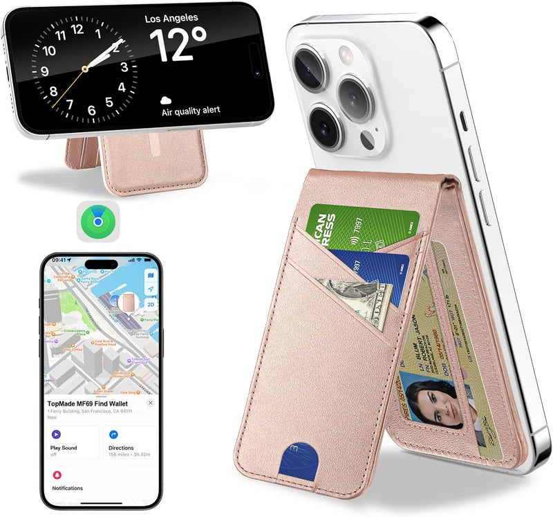 TopMade for MagSafe Wallet, Works with Apple Find My, Magnetic Wallet for iPhone 17/16/15/14/13/12 Series, for iPhone Wallet Stand with Finder Tracker, 6 Card Holder, RFID Blocking, Slim, Gold - Image 1